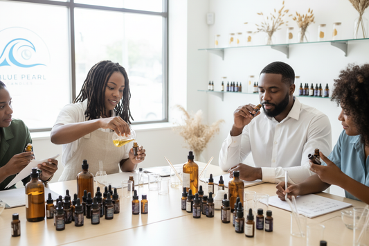 4 people using a class to make body oil african americans