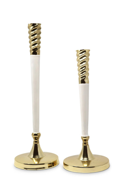 CLASSIC TOUCH DECOR INC. - Twisted Gold and White Taper Candle Holder - Tall