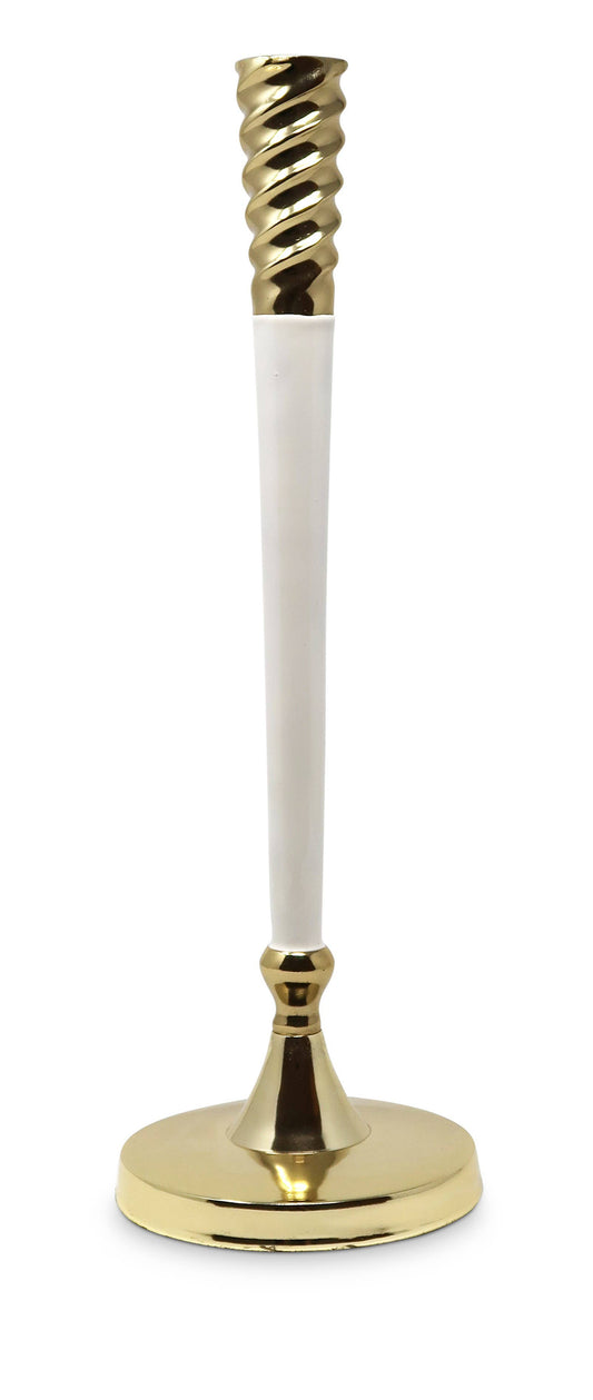 CLASSIC TOUCH DECOR INC. - Twisted Gold and White Taper Candle Holder - Tall